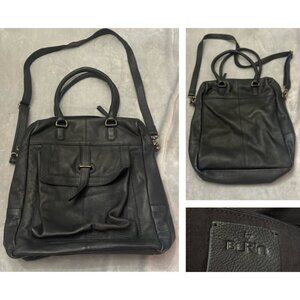 BURIN Black Leather Tote Satchel Messenger Bag